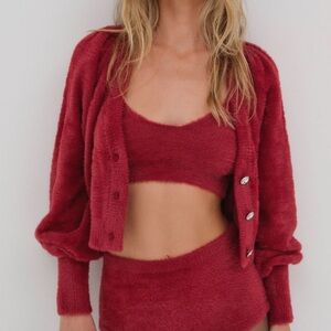 Cozy Red Fuzzy Cardigan